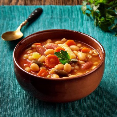 minestrone soup in a bowl, AI generated image clipart