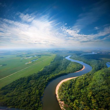 river; aerial view from aeroplane, AI generated image clipart