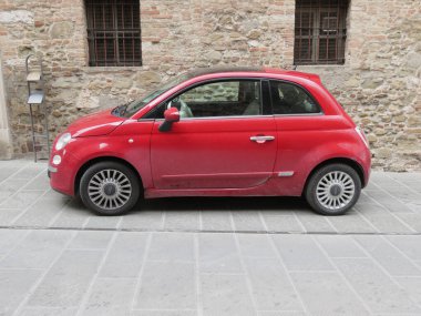 PERUGIA, ITALY - APRIL 14, 2019: red Fiat 500 car