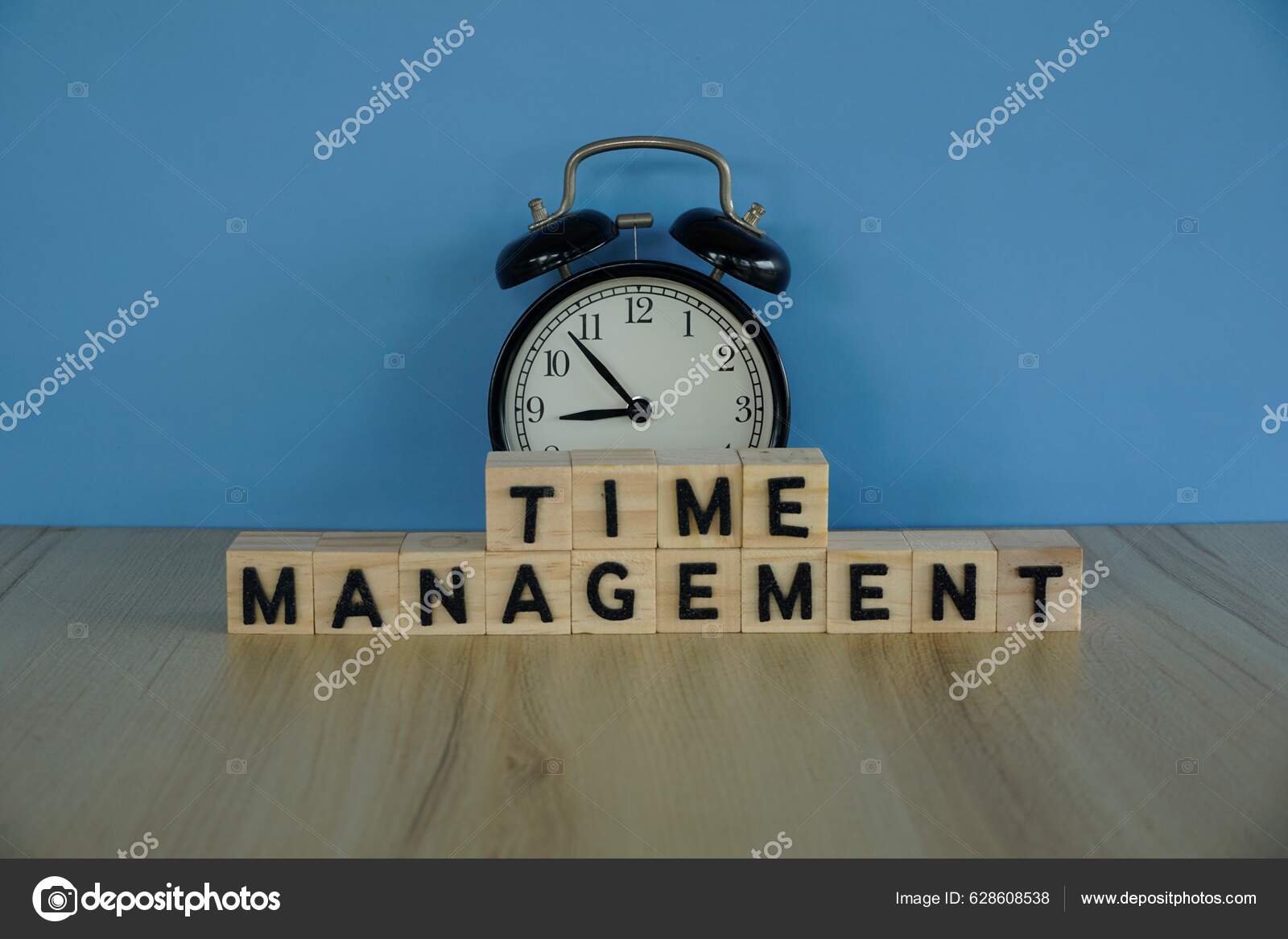 Alarm Clock Wooden Cubes Table Time Management Concept Stock Photo by ...