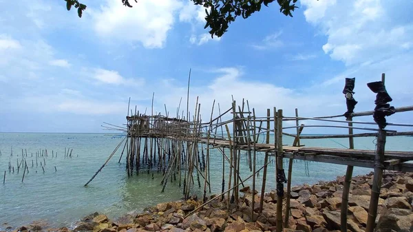 Uma Plataforma Pesca Tradicional Localizada Sungai Lurus Senggarang Batu Pahat — Fotografia de Stock