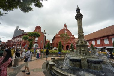 Malacca, Malezya, 30 Haziran 2024; Banda Hilir, Melaka 'da bulunan Mesih Kilisesi Melaka manzarası