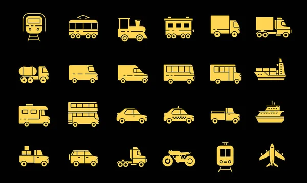 Transportation and vehicle icon glyph set. Suitable for design element of public transportation, cargo and delivery vehicle. Various of transportation line.