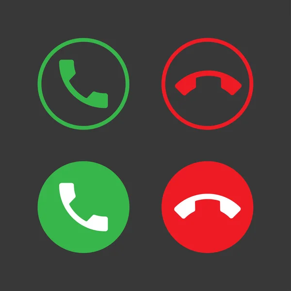电话拨号图标集 接受和拒绝电话图标 适用于电话按钮和智能手机拨号符号的设计元件 — 图库矢量图片