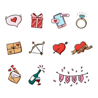 Sevgililer Günü kutlamasının çizgi film çizimi. Sevgililer günü selamlaması, aşk çifti ve aşık olma teması için uygun bir tasarım..