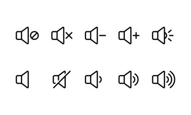 Speaker volume outlined icon set. Suitable for multimedia UI UX, sound control, and audio setting.