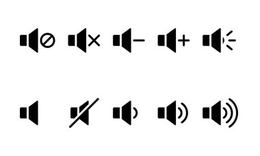 Speaker volume icon set in glyph style. Suitable for multimedia UI UX, sound control, and audio setting.