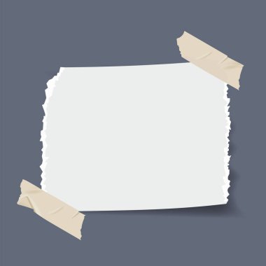 Note torn paper realistic vector illustration. Ripped paper with adhesive tape. Suitable for design element of note, information memo, and copy space for text and message. clipart