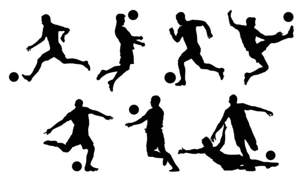 足球运动员的轮廓 适用于足球和足球队的图解 足球运动员在行动中的矢量演示 — 图库矢量图片