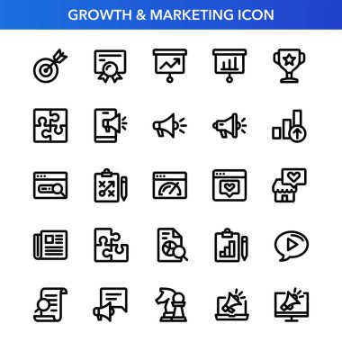 Büyüme ve pazarlama ikonu seti. İş stratejisi ve dijital pazarlama simgesi.
