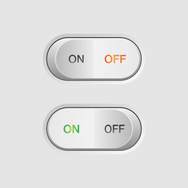 Gerçekçi kapatma düğmesi. UI UX ögesi için kapalı düğme vektör resimlemesini aç / kapat.