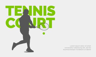Tenisçi siluet bayrak vektör illüstrasyonu. Tenis yarışması arka plan şablonu.