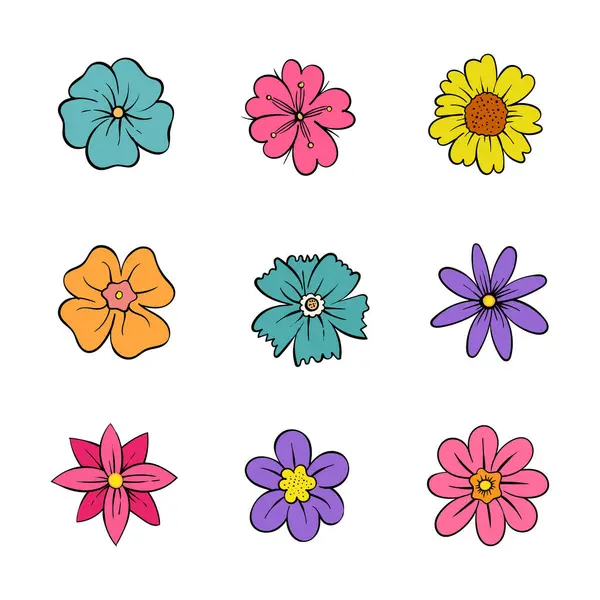 フラワーベクターイラスト さまざまな色で花びらを咲かせています 漫画の花のベクター ロイヤリティフリーのストックイラスト