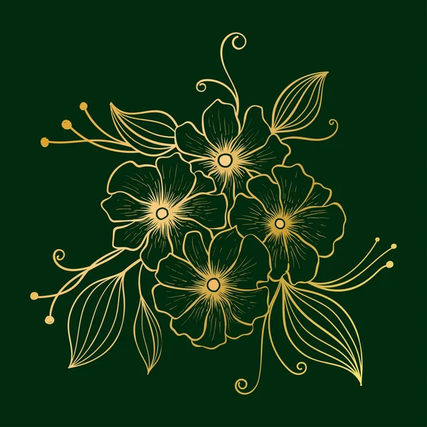 ラグジュアリーゴールドと自然の緑の背景ベクターのイラスト 旗のための花柄の手描きのテンプレート ロイヤリティフリーのストックイラスト
