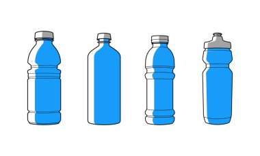 Maden suyu şişesinin basit bir vektör çizimi. İçme suyu, enerji içecekleri ve karbonatlı içecekler için ambalaj tasarımı için uygun