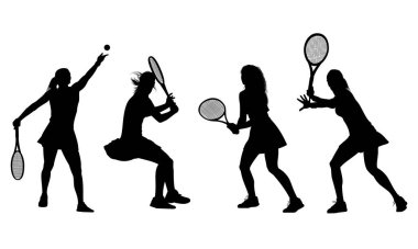 Kadın tenisçi vektör çiziminin silueti. Dünya tasarım unsurları için uygun kadınlar tenis şampiyonası ve spor.