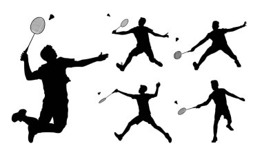 Badminton oyuncusu silueti. Badminton spor posterlerinin tasarım unsurları için uygun.