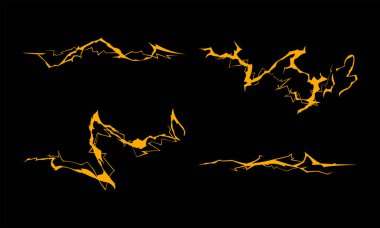 Siyah arkaplanda soyut turuncu yıldırımlar, dijital sanat için elektrik enerjisi flaş tasarımı.