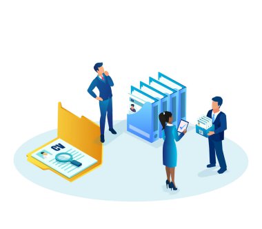 Vector of a group of business people reviewing files of job applicants 
