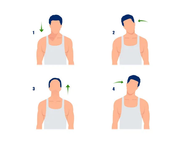 Vector Young Man Doing Neck Rolls Stretching Neck Muscle Workout — Stock Vector