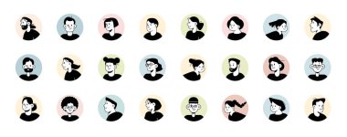 Gençlerin modern tasarımının vektör kümesi sosyal medya ve ağ oluşturma için avatar simgeleri, kullanıcı profili