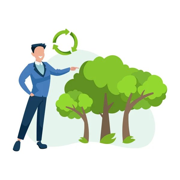 Vector Environmentally Conscious Business Man Standing Next Green Trees — Stock Vector