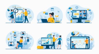 İş seti, web sitesi iniş sayfası pankartı için düz illüstrasyon tasarımı 