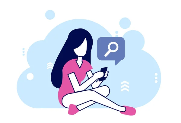 Vetor Uma Jovem Mulher Usando Telefone Celular Navegando Internet —  Vetores de Stock