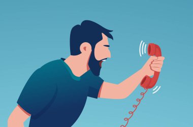 Telefonda bağıran kızgın bir gencin vektörü. 