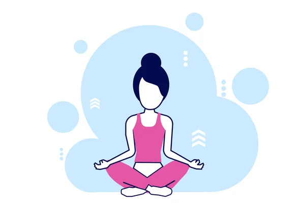 Mladá Žena Meditační Vektor Modrém Bílém Pozadí — Stockový vektor