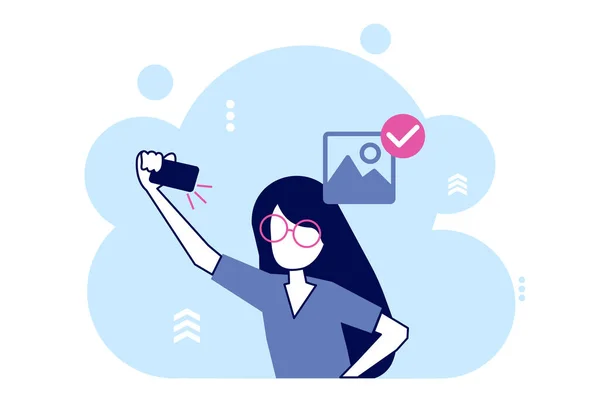 Vector Una Joven Tomando Una Selfie Con Celular — Vector de stock