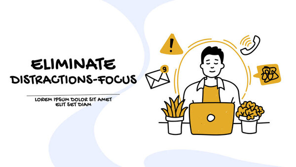 vector of a man staying focused while working in a office on his laptop computer 