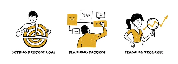 ビジネスプロジェクトの目標設定 実行の計画 進捗状況の追跡 — ストックベクタ