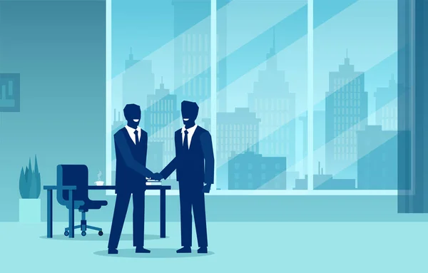 Vector Two Businessmen Shaking Hands Corporate Office — Stock Vector