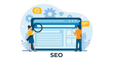 SEO 'yu analiz eden genç adam ve kadın.