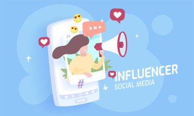 Sosyal medya etkileyicisi konsepti, vektör illüstrasyonu 