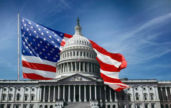 Regeringsmakt Och Myndighet Flagga Och Capitol Building Washington — Stockfoto