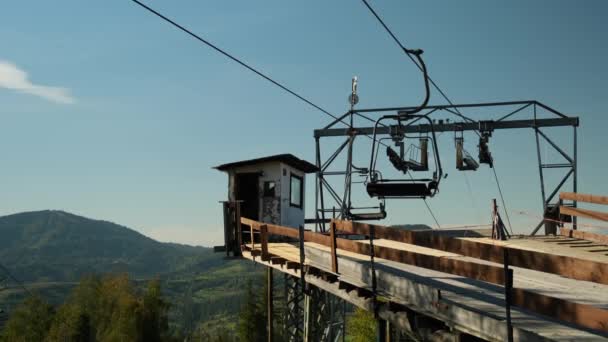 Chairlift Ski Resort Empty Ski Lift Scenic View Peaks High — Stock Video
