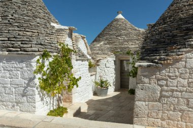 tipik trulli evleri Alberobello, Apulia, İtalya