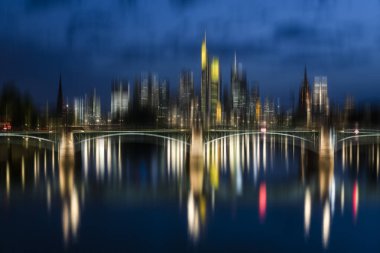 Frankfurt skyline with motion blur at the blue hour clipart