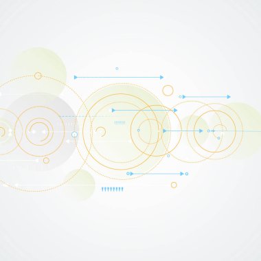 Çemberleri birbirine bağlayan vektör noktaları ve doğrular. Çizgiler ve noktalarla Geometrik soyut tasarım. Düz çizgi ve çember dinamiği.