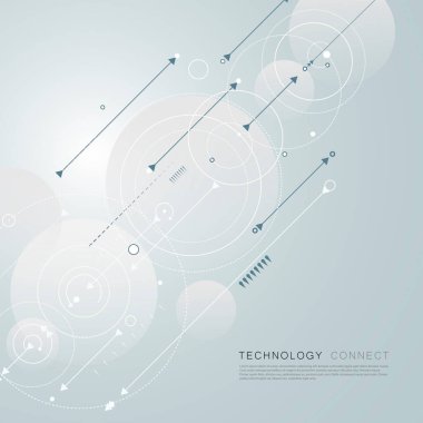 Teknoloji çemberleri ve çizgileri geometri kalıbı. Soyut vektör şeması dinamik arkaplanı.