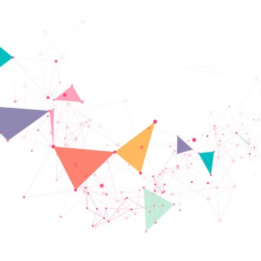 Dekorasyon tasarımı için renkli üçgen çizgili modern düz çizim. Küresel iletişim ağı. Soyut vektör arkaplanı.