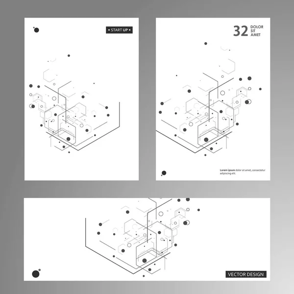 Vector Brochure Templates Hexagons Lines Dots White Background Digital Technology — Stok Vektör