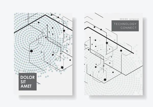 Šablony Vektorových Brožur Šestiúhelníky Čárkami Tečkami Bílém Pozadí Geometrická Věda — Stockový vektor