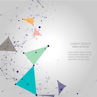 Renkli arkaplanda soyut desen. Küresel iletişim ağı. İş ağı konsepti. Vektör çizgisi illüstrasyon ve teknoloji kapağı.