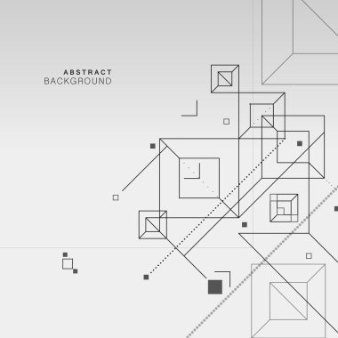 Geometrik elementlerle vektör arkaplanı. Basit tasarımı soyut teknolojiye bağla. Çizgiler, noktalar, kare ve üçgen..