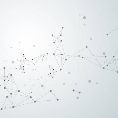 Soyut noktalar ve çizgiler. Kimya moleküler üçgeni. Bağlantı bilimi ve teknoloji geçmişi. Vektör illüstrasyonu.