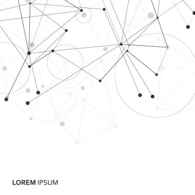 Genel ağ bağlantısı web sitesi başlığı veya başlık tasarımı. Noktaları ve çizgileri birleştiren soyut bir arkaplan. Küresel. Sosyal ağ iletişimi. İnternet teknolojisi. Vektör illüstrasyonu