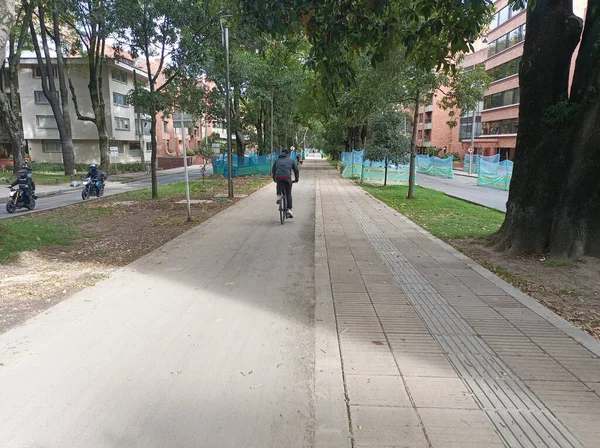 Fahrradlinie Mit Torfweg Der Allee Bogota Kolumbien Stadt Sonniger Tag — Stockfoto